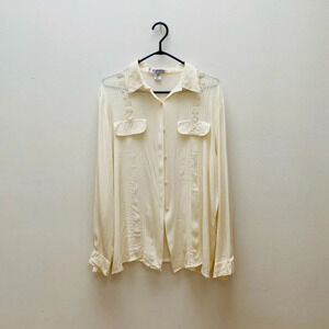Vintage -  Silk Blend Ivory Daisy Detail Blouse Made in Italy